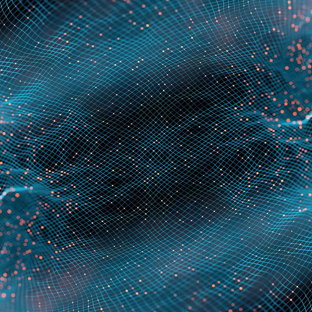 Blue Digital Grid with Glowing Dots